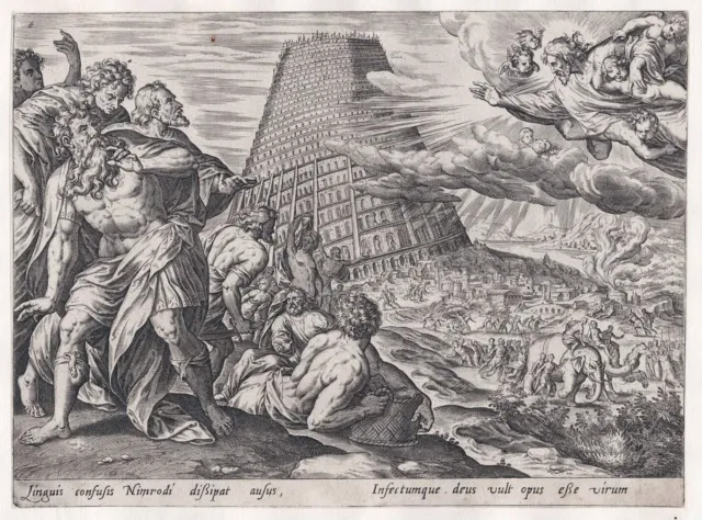 J. Snellinck Collaert Tower of Babylon Bibel Bible Kupferstich engraving 1580