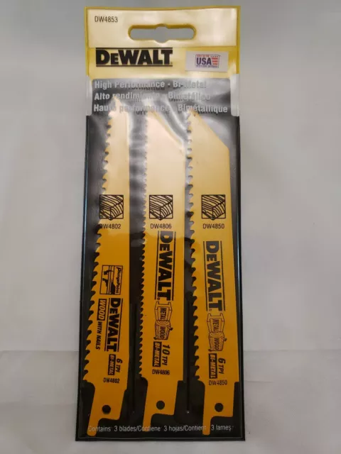 Dewalt Reciprocating Blade Set 3pc 6" Long High Performance Bi-Metal DW4853