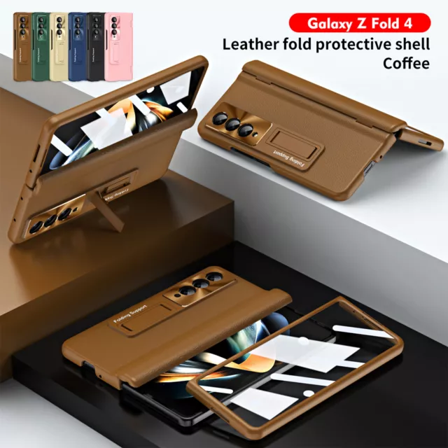 For Samsung Galaxy Z Fold 4 5G Leather Case+Screen Glass Film Hard Folding Cover