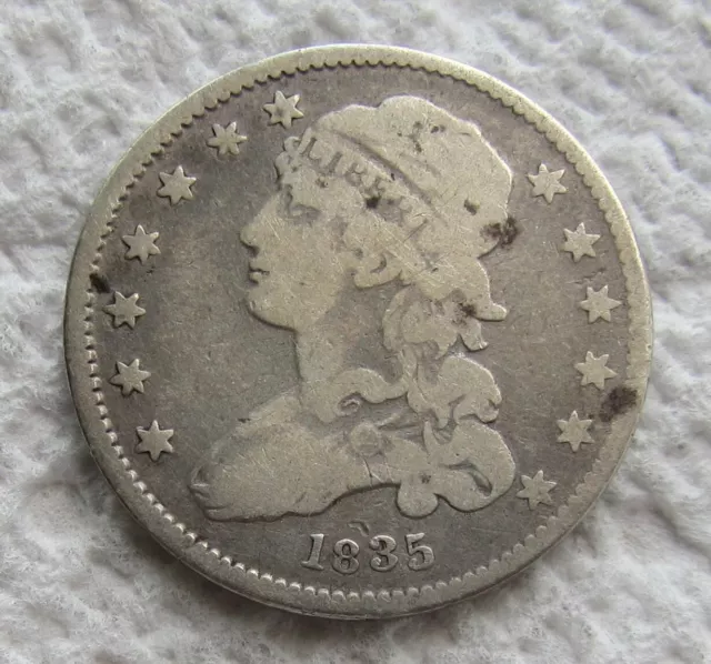 1835 25C Capped Bust Silver Quarter Rare Date Type Coin Fine Detail Cleaned