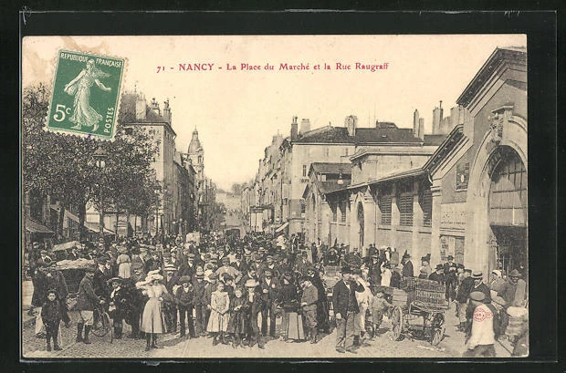 CPA Nancy, La Place du Marche et la Rue Raugraff