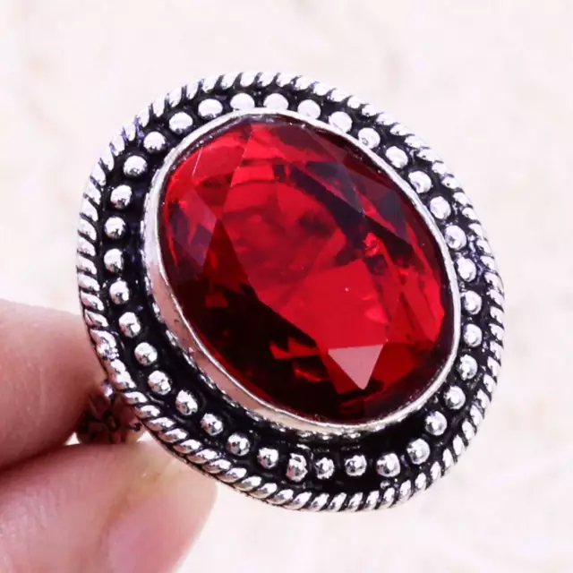 Garnet Art Piece 925 Silver Plated Ring of US Size 7