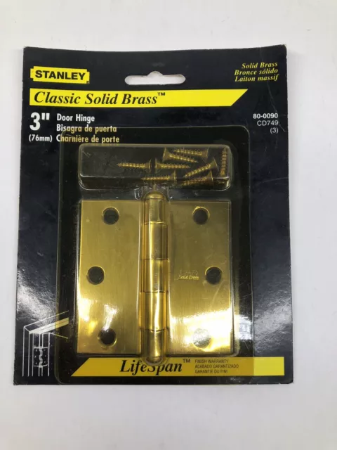 Stanley Classic Solid Brass 3” Door Hinge New In Package With 8 Screws