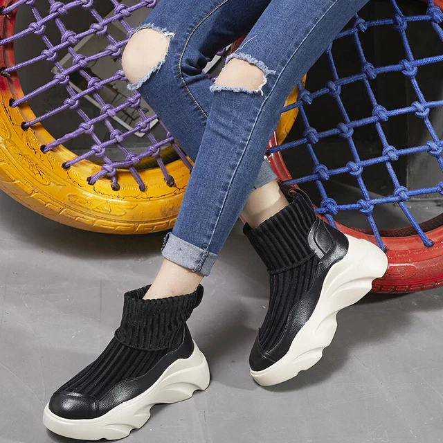 Stretch Platform Knit Stitching Sports Sock Boots
