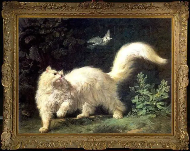 Hand painted Old Master-art Antique Oil painting Animal Portrait cat on canvas