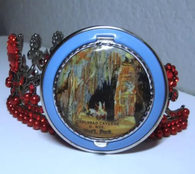 Souvenir Carlsbad Caverns, N.M., National Park Blue Enamel Powder/Mirror Compact