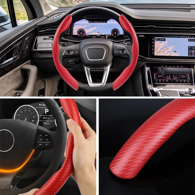 2x Carbon Fiber Universal Car Steering Wheel Booster Cover NonSlip Accessory Red