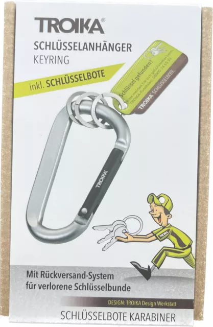 Troika Schlüsselanhänger Karabiner mit 3 kleinen Ringen, silber Edelstahl