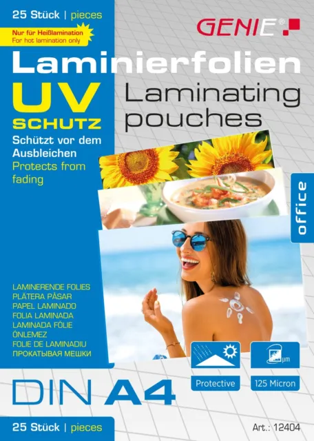 Genie Laminating Pouches (DIN A4, with UV Protection, 125 microns, UV-Resistant,