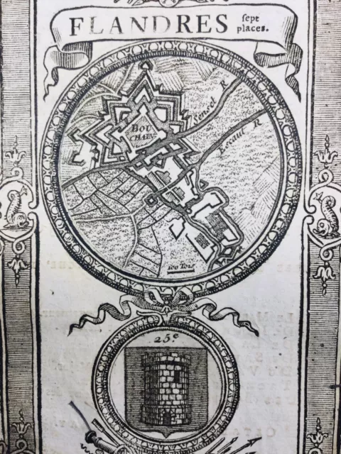 Bouchain en 1736 Nord Hauts de France Rare Gravure Plan Fortification Héraldique