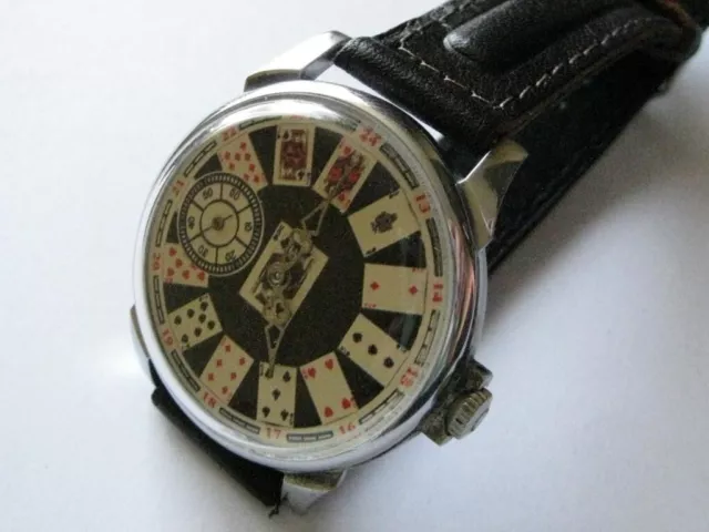 Molnija 3602 Playing cards Casino USSR russian soviet Wristwatch Serviced 6219