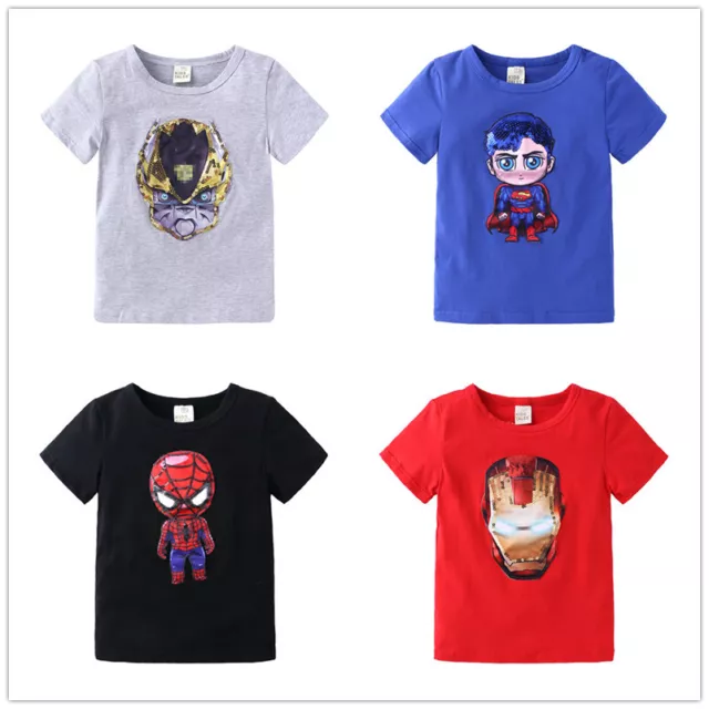 Kids Girls Boys Frozon Short Sleeve LED T Shirt Top Spider Man Birthday Gift