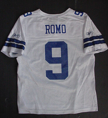 Tony Romo 9 Maglia DONNA Dallas Cowboys Reebok Bianco Blu Sz L Nwt