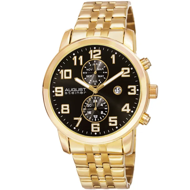 MEN'S AUGUST STEINER AS8175YGB Swiss Dual-Time Gold-tone Stainless ...