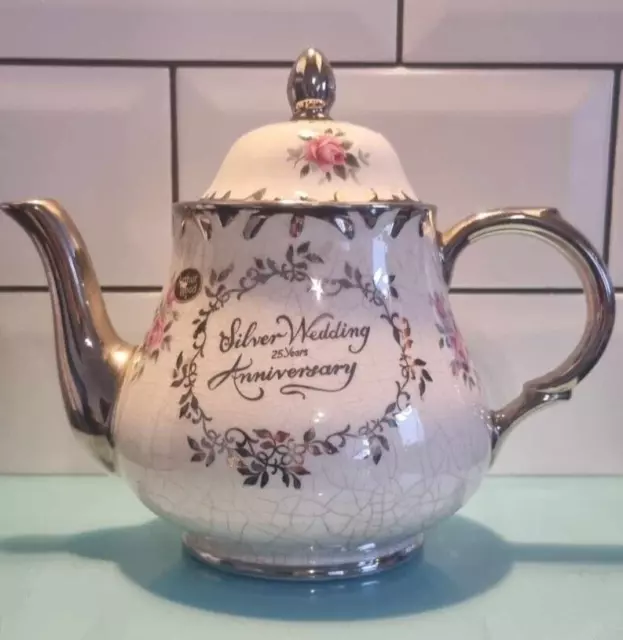 Vintage Arthur Wood Silver Wedding Anniversary Teapot