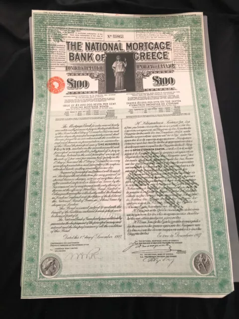 Greece: National Mortgage Bank of Greece, 7% sterling mortgage bond, £100, 1928