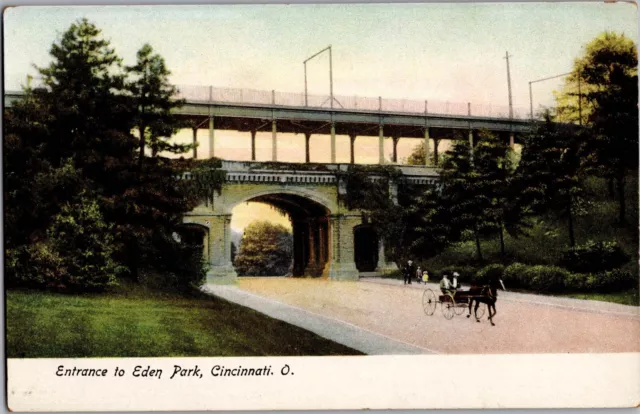 c 1905 Cincinnati, Ohio Eden Park Entrance Antique Postcard Horse, Carriage