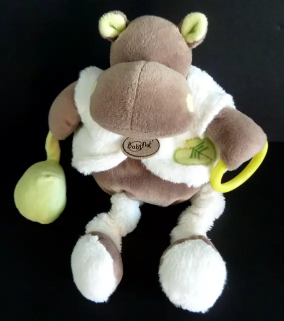 R7**. Doudou Peluche Baby Nat Hippopotame Bazile Gilet Blanc Vert Anneau Grelot