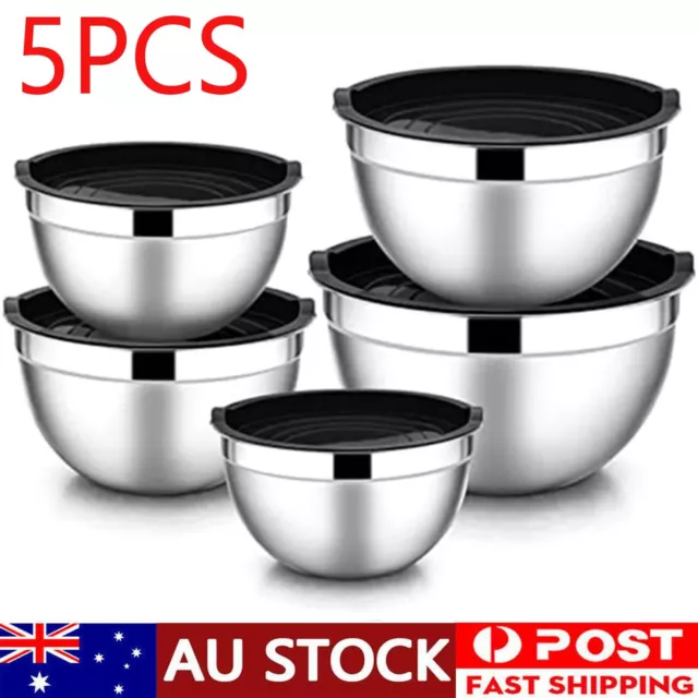 5Pcs Stainless Steel Bowls Mixing Bowl with Lids Batter Salads Baking Cooking