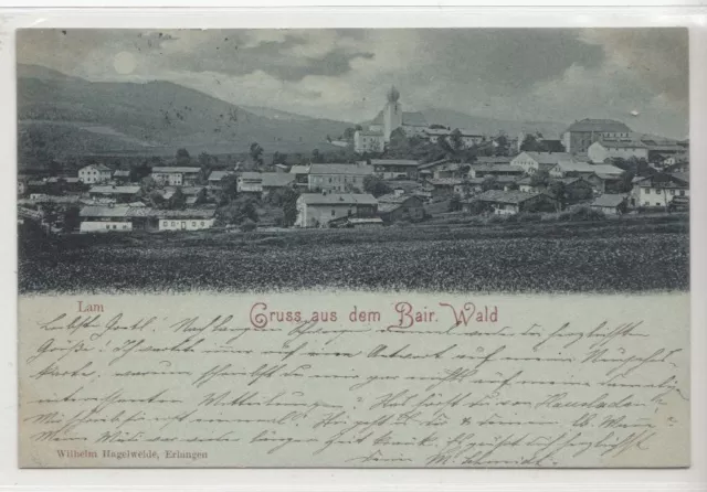 72862- Mondschein Karte Gruß aus dem Bair. Wald Lam Landkreis Cham 1900