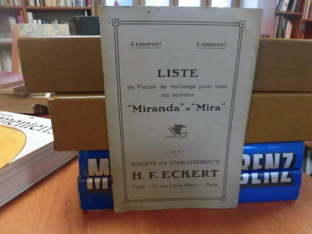 Liste des pièces de rechange pour tous les semoirs "Miranda" et "Mira"-Eckert.