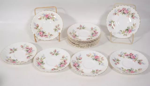 12x Royal Albert England Bone China Moss Rose Untertassen für Mokkatassen