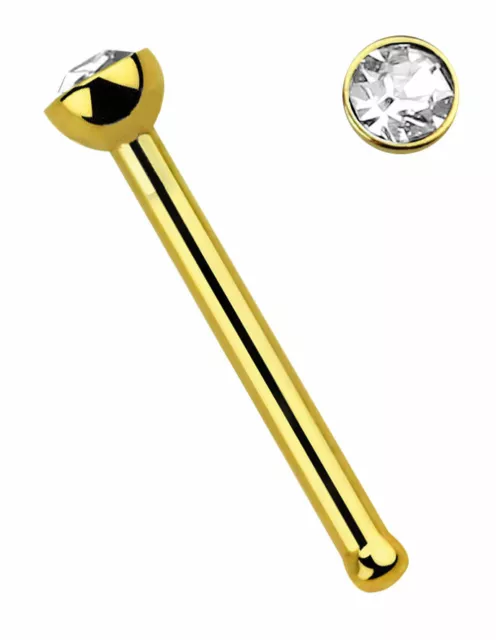 Piercing Pendiente Nariz Nose Stud Dorado Acero 0,8mm con Circonia Y Stopper