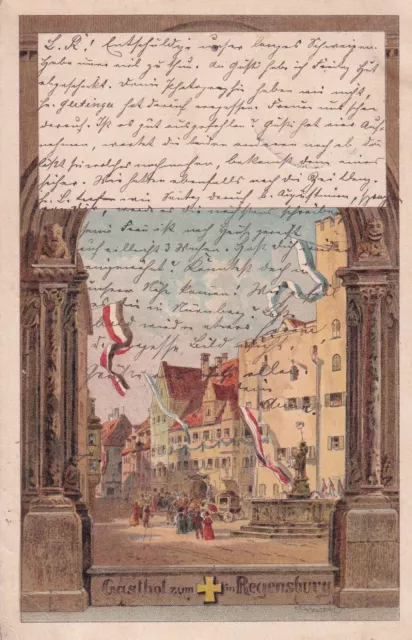 1904, AK Regensburg, Gasthof zum Goldenen Kreuz