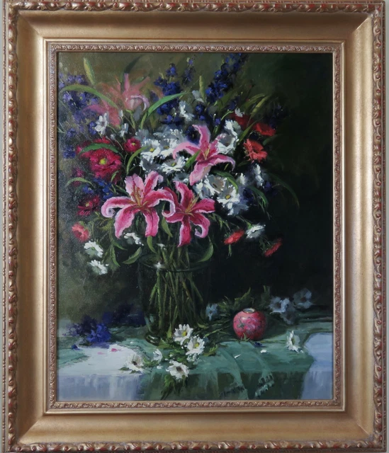 Linda Glover Gooch Fireworks Spring Bouquet Oil Painting on Linen 30x24