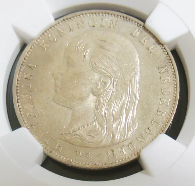 Netherlands: Wilhelmina Gulden 1892 MS62 NGC, Utrecht mint, KM117.