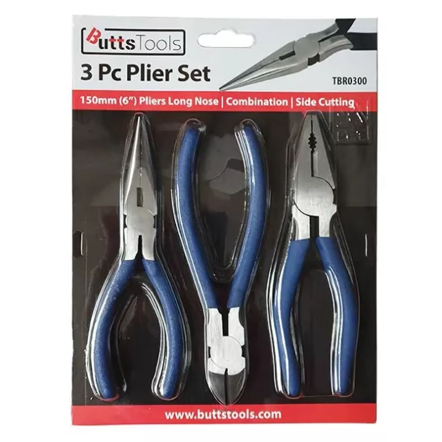 3 Piece Wire Side Cutter, Combination & Long Nose Plier Set 150mm