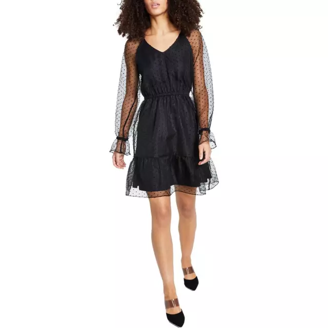 Bar III Womens Black Swiss Dot Sheer Cocktail and Party Dress M BHFO 4377