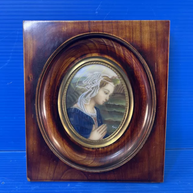 peinture miniature XIXe, portrait, religieux, signé mary