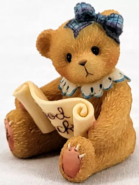 Cherished Teddies 303143 Good Luck Tan Bear Bow Scroll Glass Mini Figurine