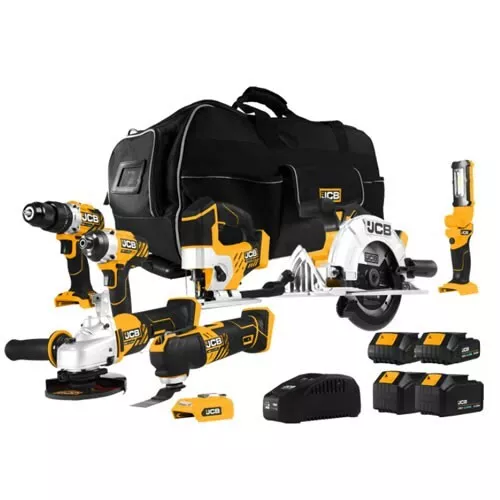 JCB 18V Cordless Battery power tool 7 Piece Kit drill torch grinder saw