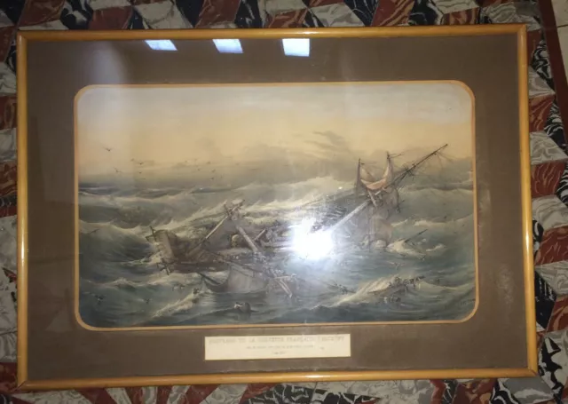 Original Lithograph Of Louis Le Breton.shipwreck In New Zealand.1851.