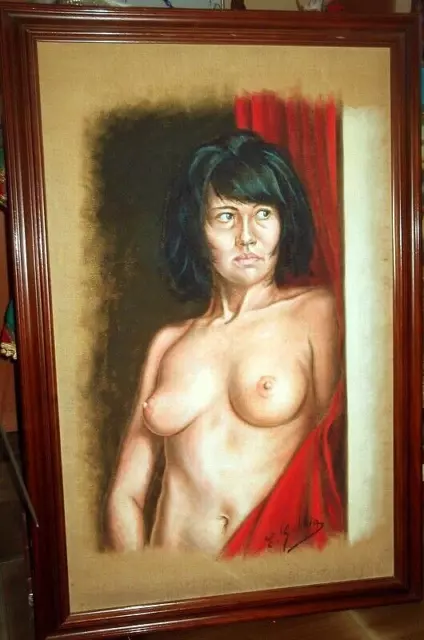 Nudo Di Donna: La Distrazione. Olio Su Tela 75X45 Firmato E. Gebbia.