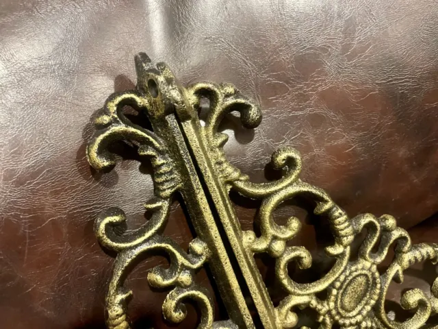 Pair of Vintage Shelf Brackets Gold Antique Brass Finish Metal Cast Iron 8'' 3