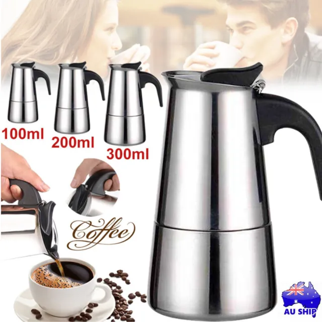 2/4/6-Cup Latte Stove Espresso Coffee Maker Moka Top Stainless Pot Percolator AU