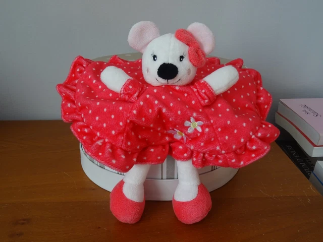 Doudou Souris Pat & Ripaton Plat  Rond 25 Cm Rose Broderie Fleurs 2