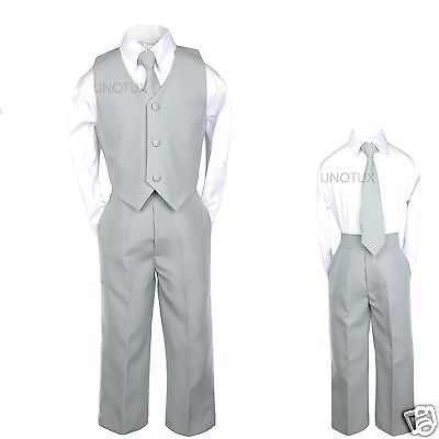 Baby Toddler Kid Teen Boy Wedding Easter Formal Party Vest Suit Gray Silver S-20