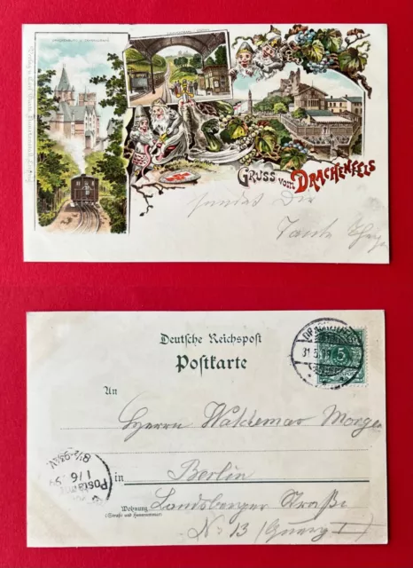 Litho AK DRACHENFELS Siebengebirge 1899 Zwerg Zwerge mit Drachenburg   ( 139999