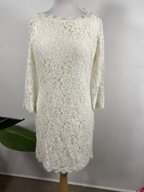 Diane von Furstenberg Zarita Lace Mini Dress Ivory Size 14