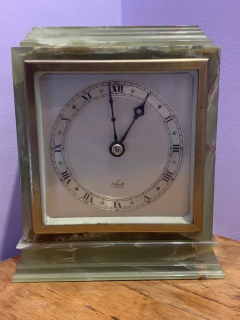 Art Deco Vintage An Elliott England Green Onyx 8 Day Mantle Clock