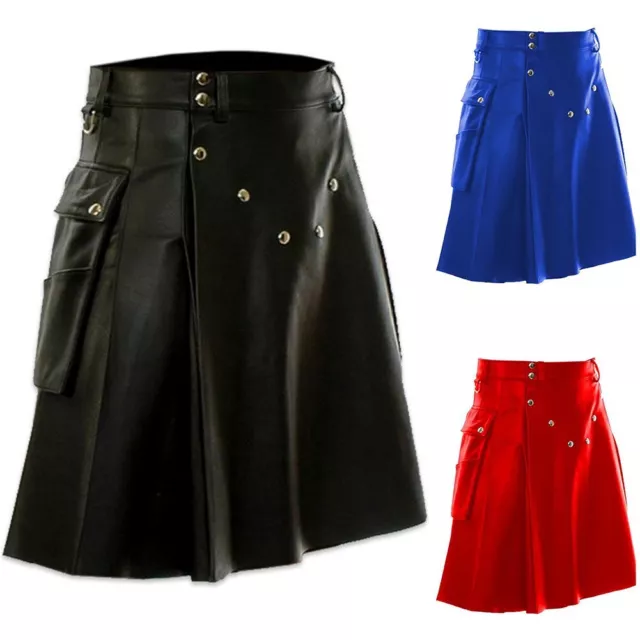 Schottische Herren Kilt traditioneller Highland Kleid Rock aus PU Leder Material