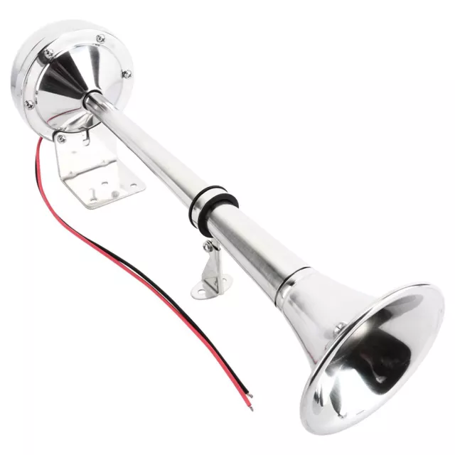 12V Marine Boat Stainless Steel Low Tone Single Trumpet Horn + Mounting Hardware