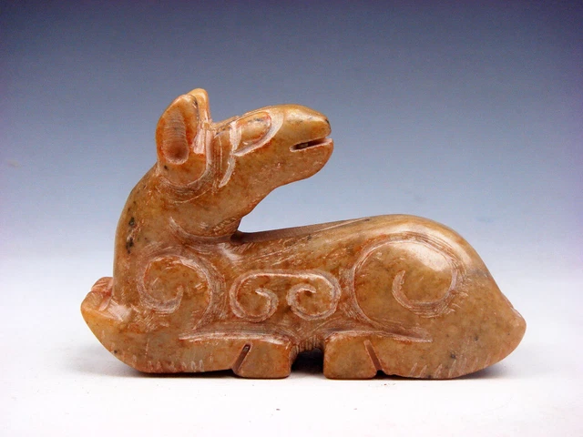Old Nephrite Jade Stone Carved Ancient Foo Dog Lion Looking Back #09092103
