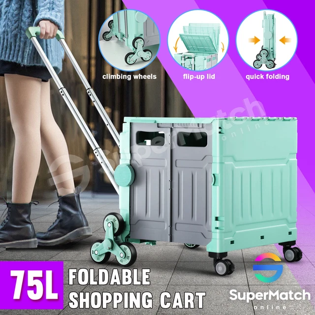 75L Shopping Trolley Cart Luggage Basket Crate Foldable Grocery Storage Carts