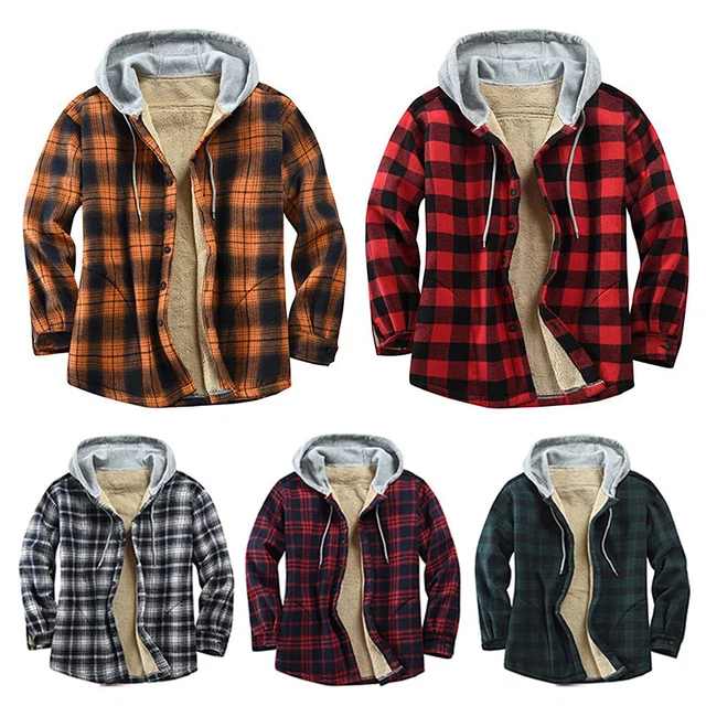 Mens Padded Shirt Fur Fleece Lined Hoodie Jacket Hooded Work Lumberjack Sherpa S 3