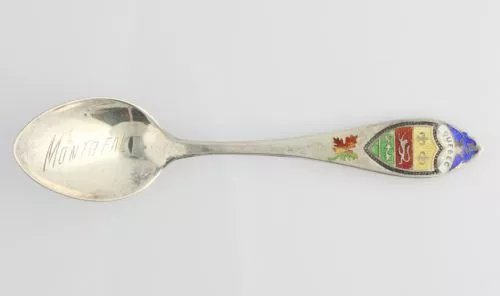 Quebec Canada Montreal Souvenir Spoon - Sterling Silver Enamel Coat of Arms